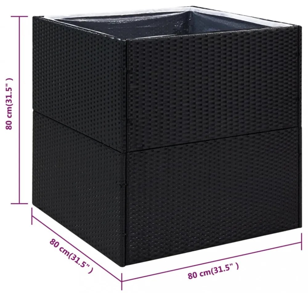 fekete polyrattan kerti ültetőláda 80x80x80 cm