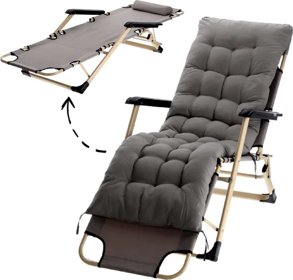 Napozóágy Összecsukható Kerti Strandfotel Párnával Szürke