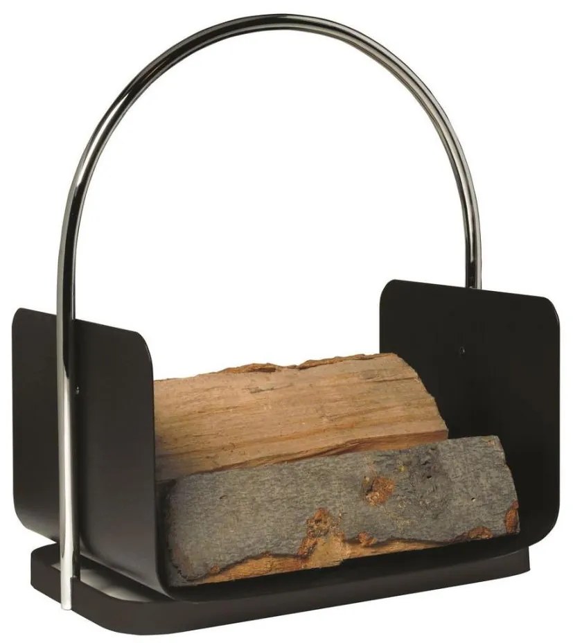 Fém tűzifa kosár fogantyúval, 50x41 cm, fekete
