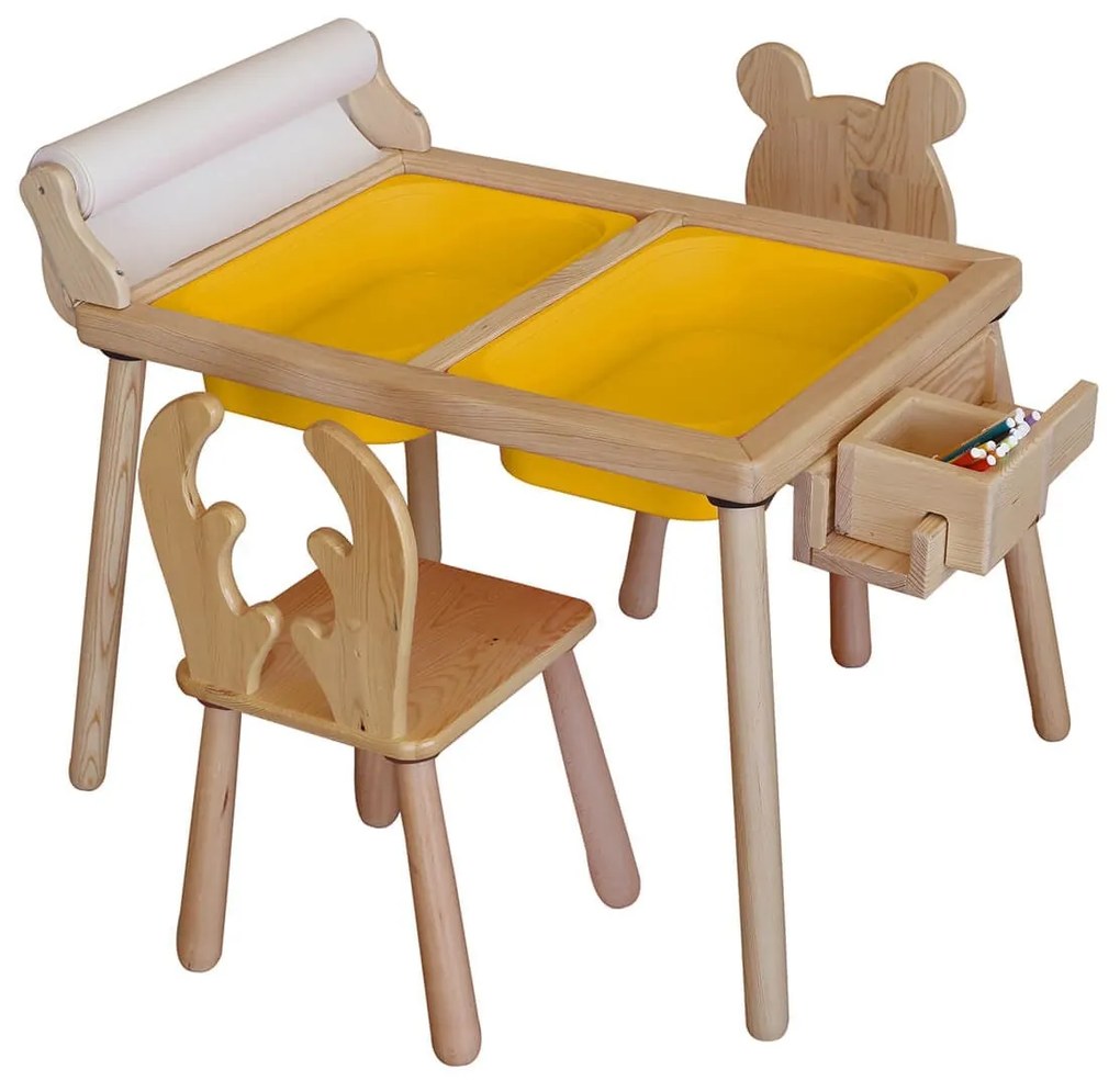 Gyerekasztal székekkel Roll and 2 Chairs - Yellow