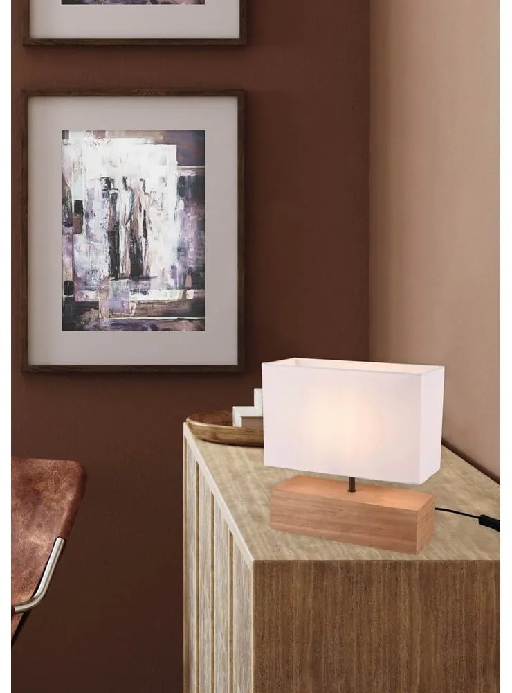 Fehér-natúr színű asztali lámpa textil búrával (magasság 30 cm) Woody – Trio