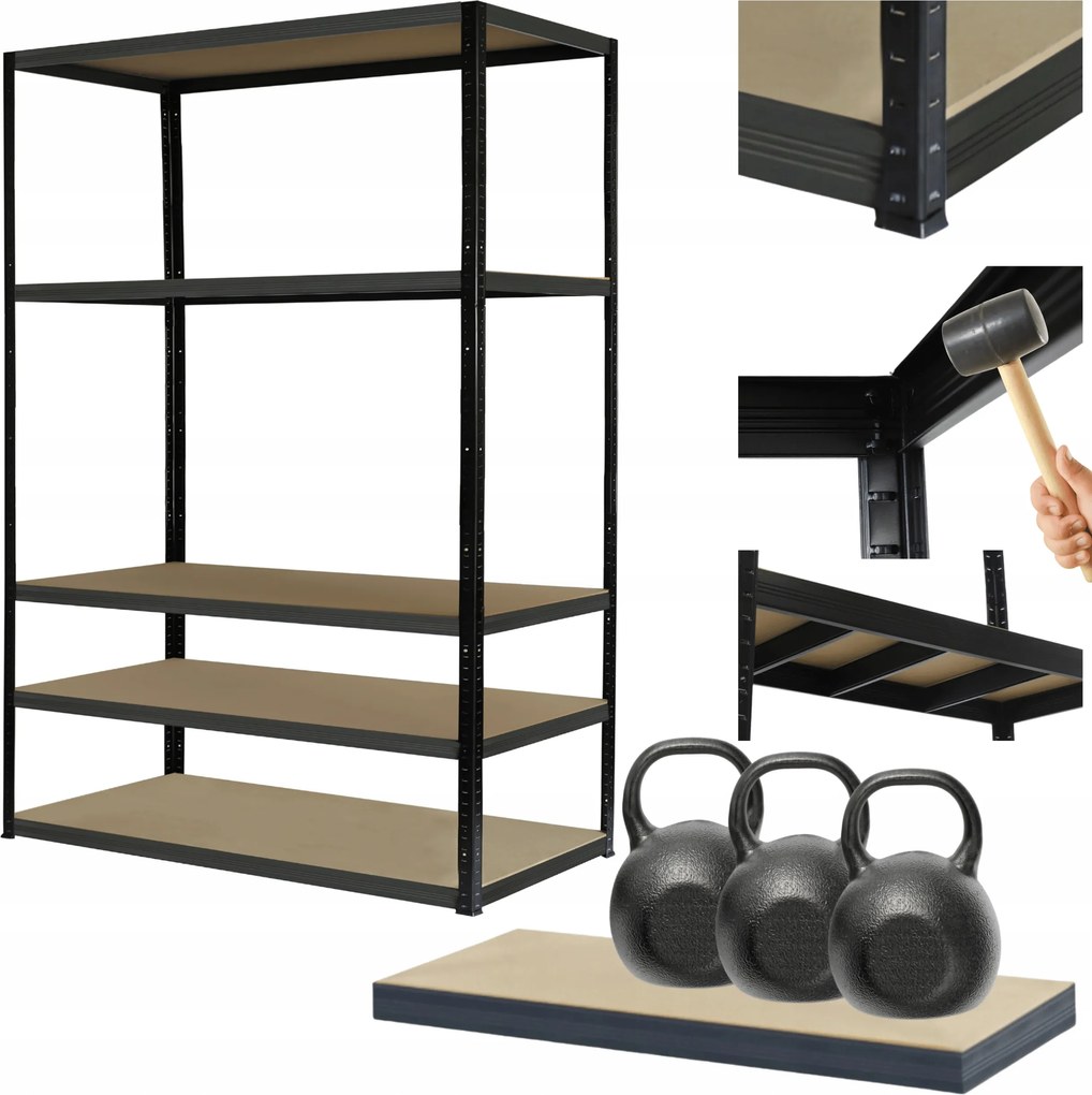 Fém könyvespolc Black Premium állvány Helios 180x120x50cm 5Px350kg Tartós