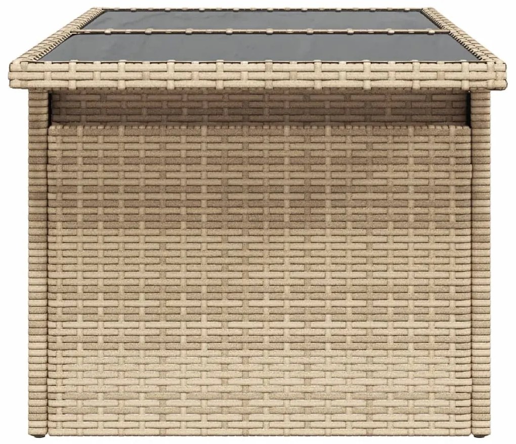 bézs polyrattan üveglapos kerti asztal 100 x 55 x 73 cm