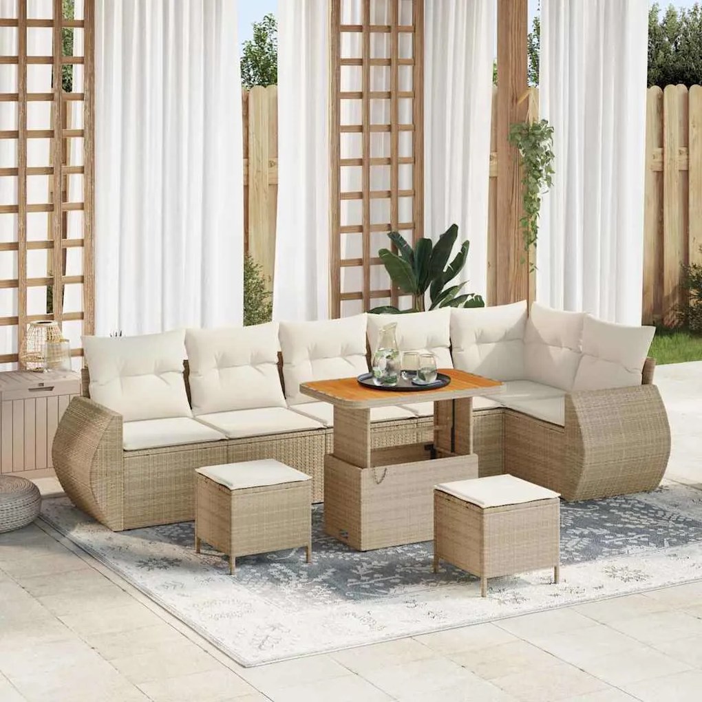 vidaXL Kerti Kanapé Szett párnával 9 pcs Beige és krém Poly Rattan