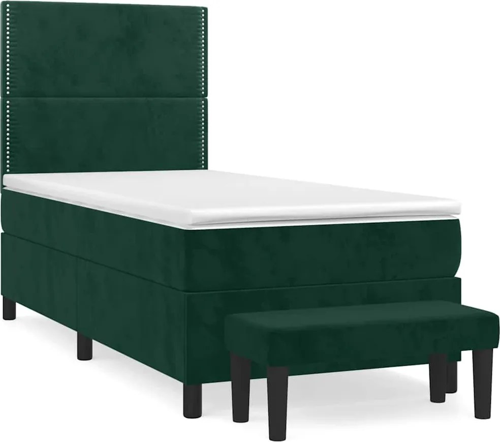 vidaXL sötétzöld bársony rugós ágy matraccal 90 x 200 cm