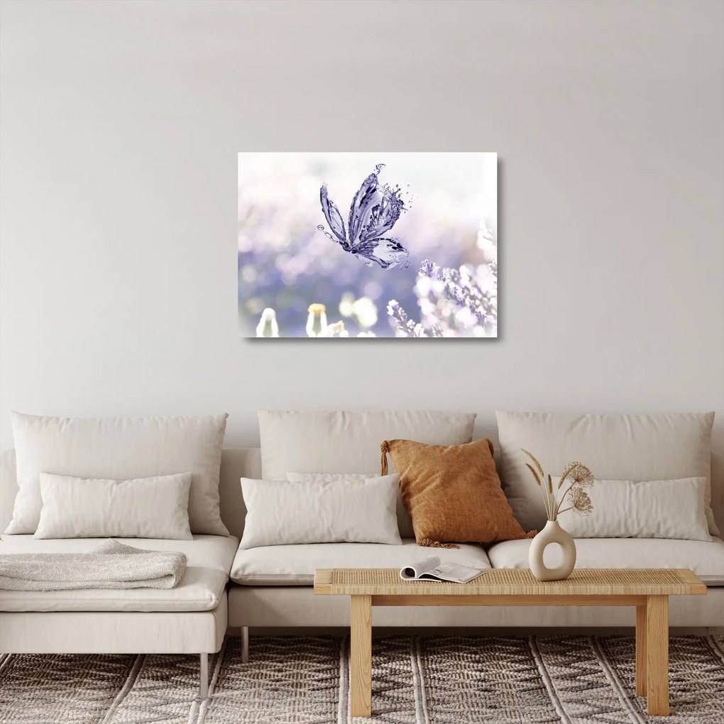 Üveg kép - Pillangó és levendula (70x50 cm)