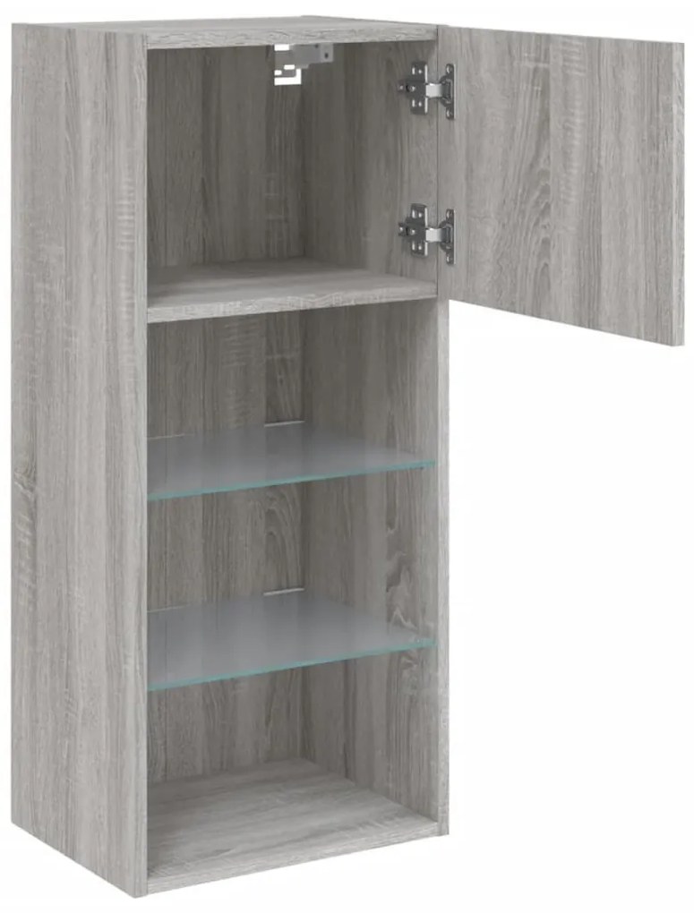 2 db szürke sonoma színű TV-szekrény LED-ekkel 40,5x30x90 cm