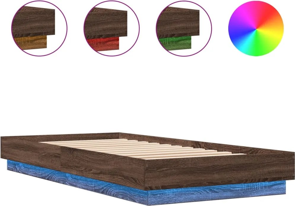 vidaXL barna tölgy színű ágykeret LED-világítással 100x200 cm