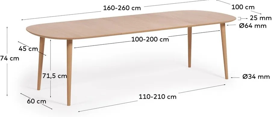 Natúr színű kerek bővíthető étkezőasztal tölgyfa dekorral ø 160 cm Oqui – Kave Home