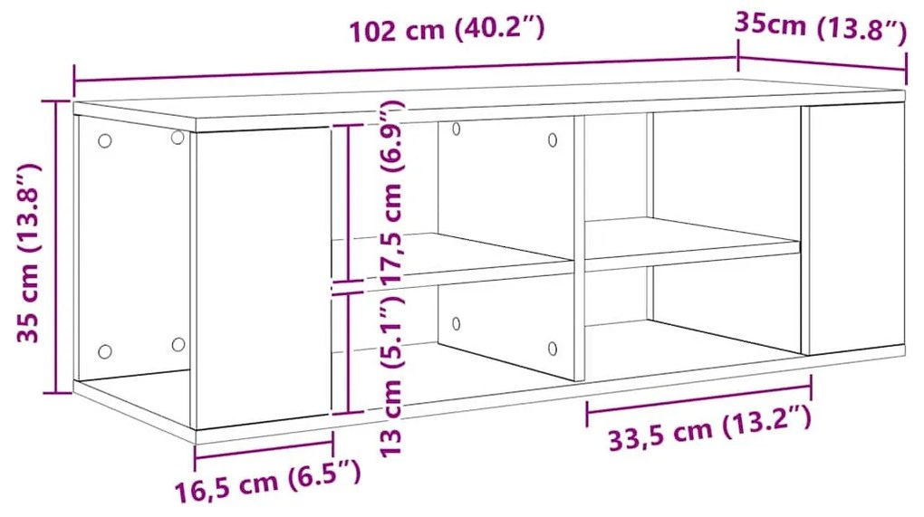 Fali TV szekrény Musta tammi 102 x 35 x 35 cm Faanyag