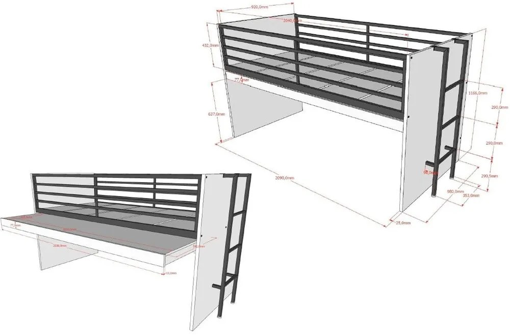 Natúr színű galéria gyerekágy íróasztallal, ágyráccsal 90x200 cm Sam – Vipack