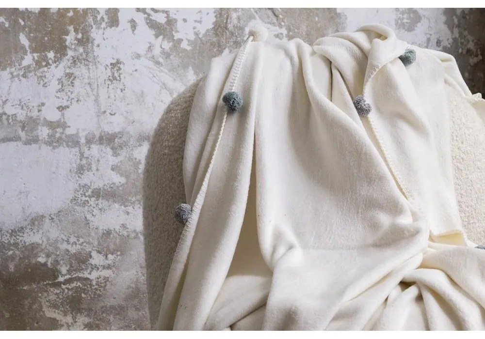 Krémszínű fleece ágytakaró 150x200 cm Pom Pom – Mijolnir