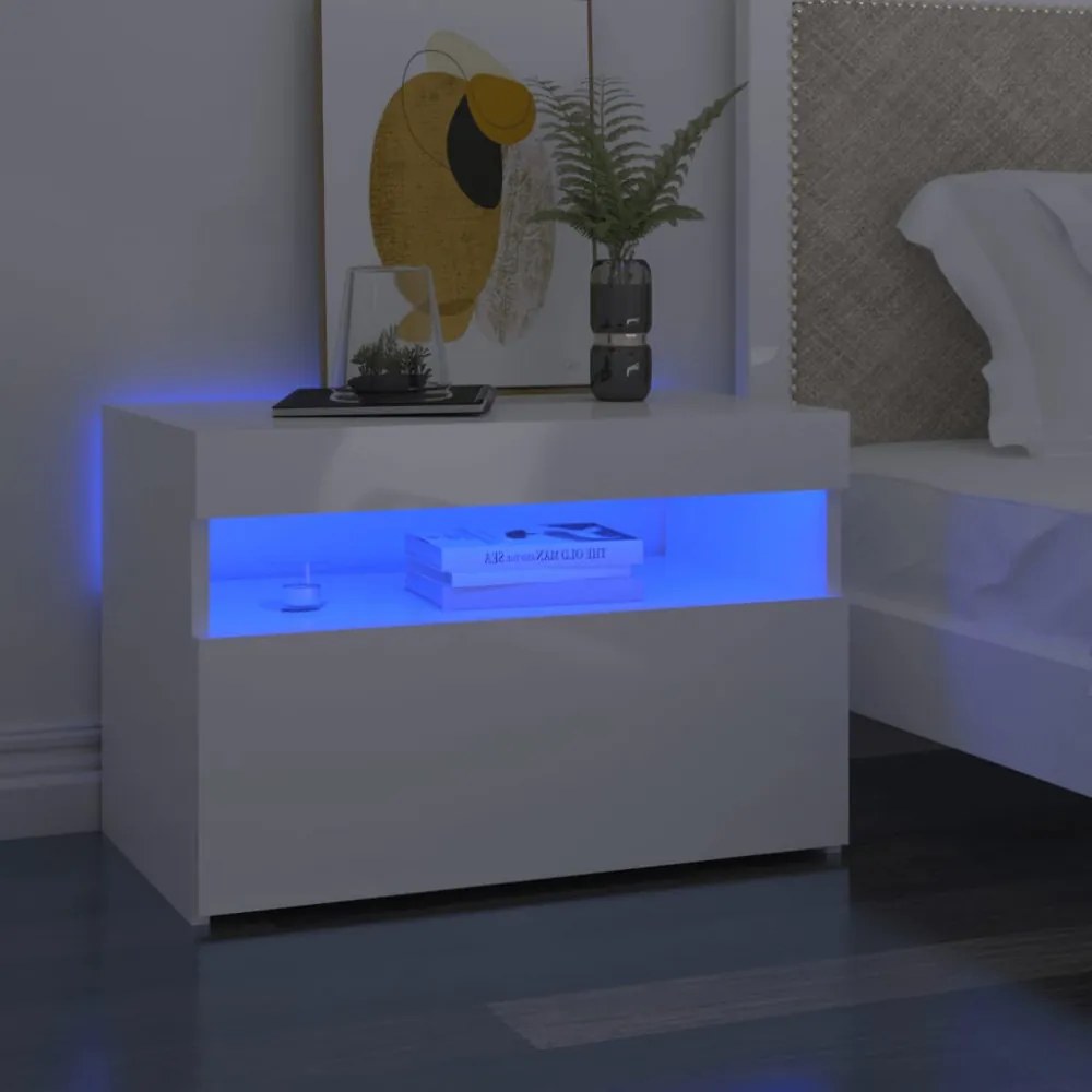 2 db magasfényű fehér TV-szekrény LED-lámpákkal 60 x 35 x 40 cm