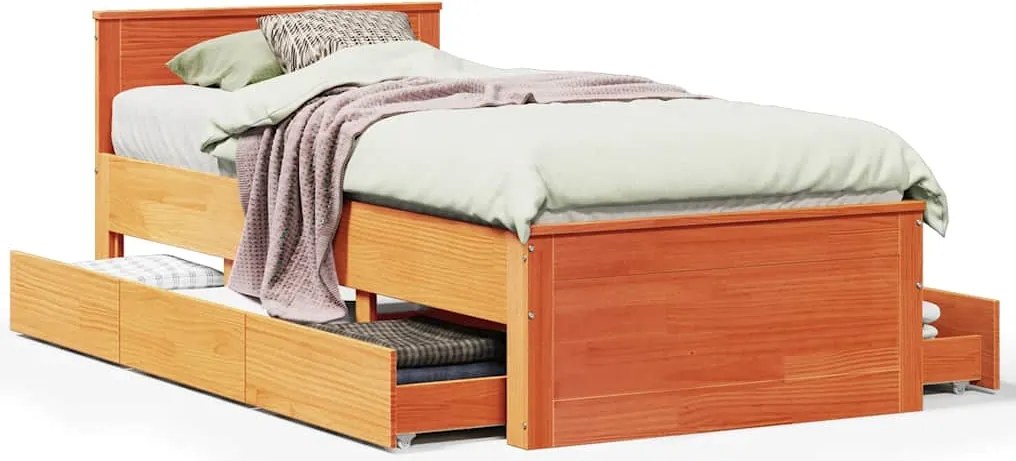 vidaXL barna tömör fenyőfa fejtámlás ágykeret matrac nélkül 75x190 cm
