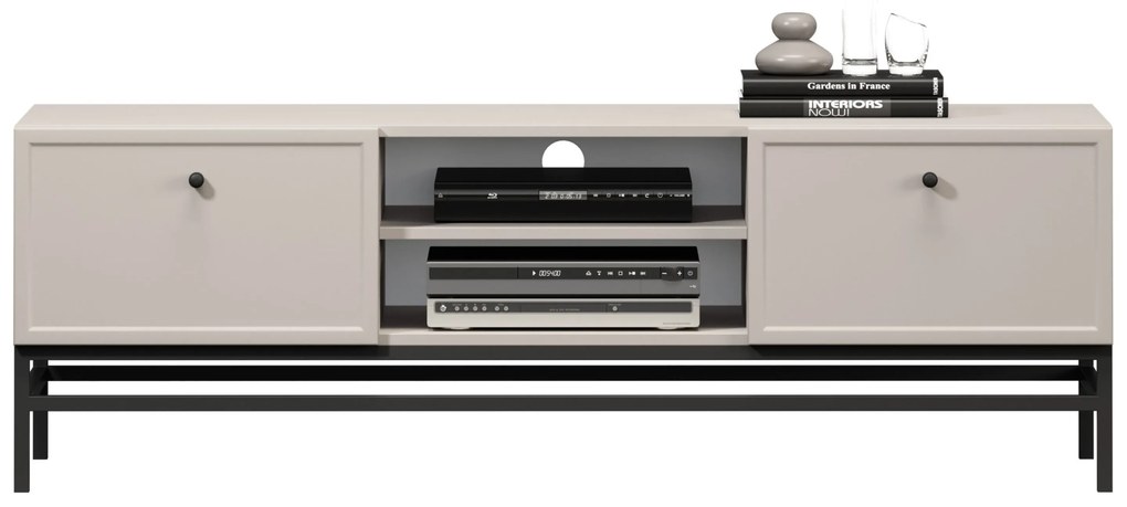 Lorini TV-szekrény 150 cm fiókokkal - kasmír / fekete fogantyúk / fekete váz