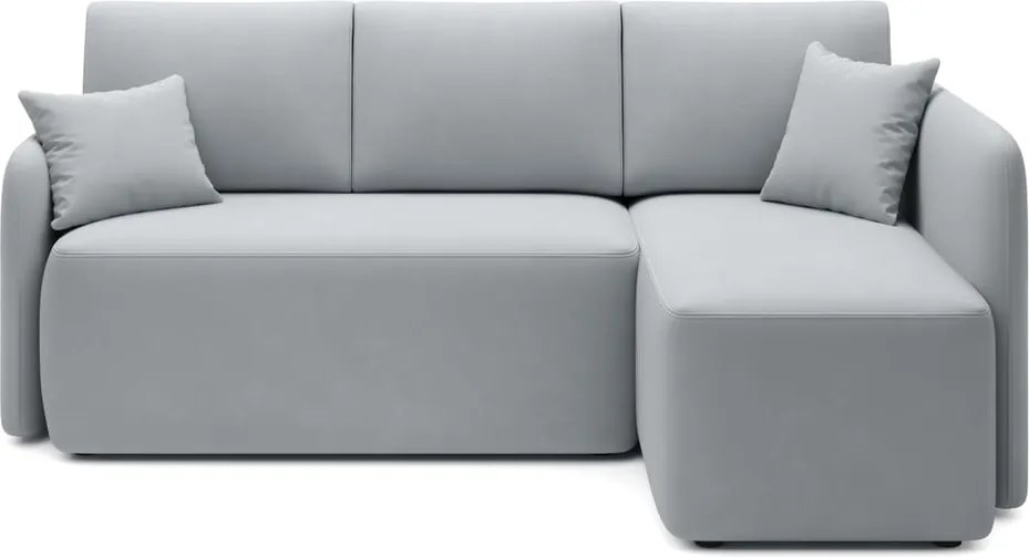 Világosszürke bársony kinyitható-tárolóhelyes sarokkanapé (jobb oldali-heverő résszel) Hadson – ELTAP