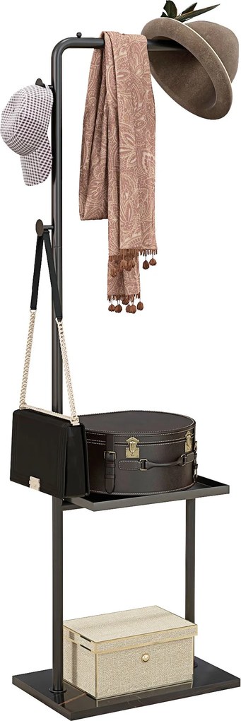 HOMCOM Kabátállvány Polcokkal és Akasztókkal, Modern Ruhásszekrény Függönyök, Sapkák, Táskák Számára, Előszobába, Nappaliba, Fekete | Aosom