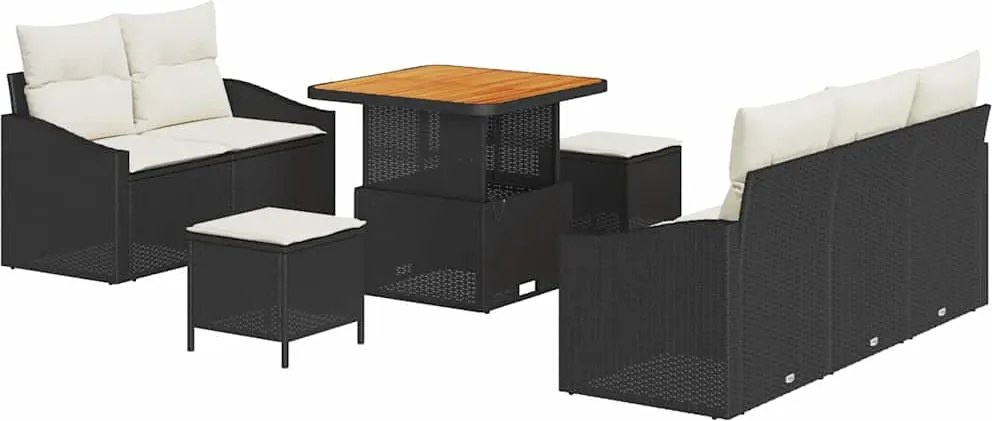 vidaXL Kerti Kanapé Szett párnával tárolóval 8 pcs Fekete és Krém