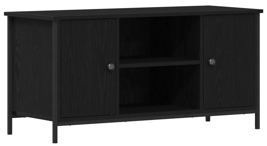 Televíziós Szekrény Fekete Tölgy 100x40x50 cm Mérnöki Fa és Acél