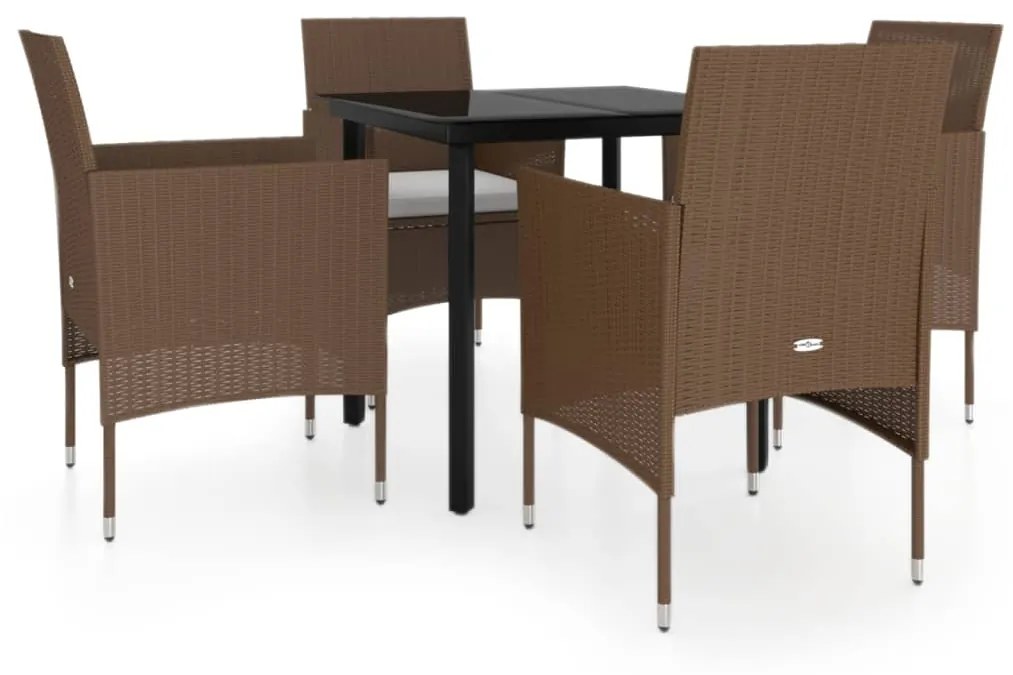 vidaXL 5 részes barna és fekete kerti étkezőgarnitúra párnákkal