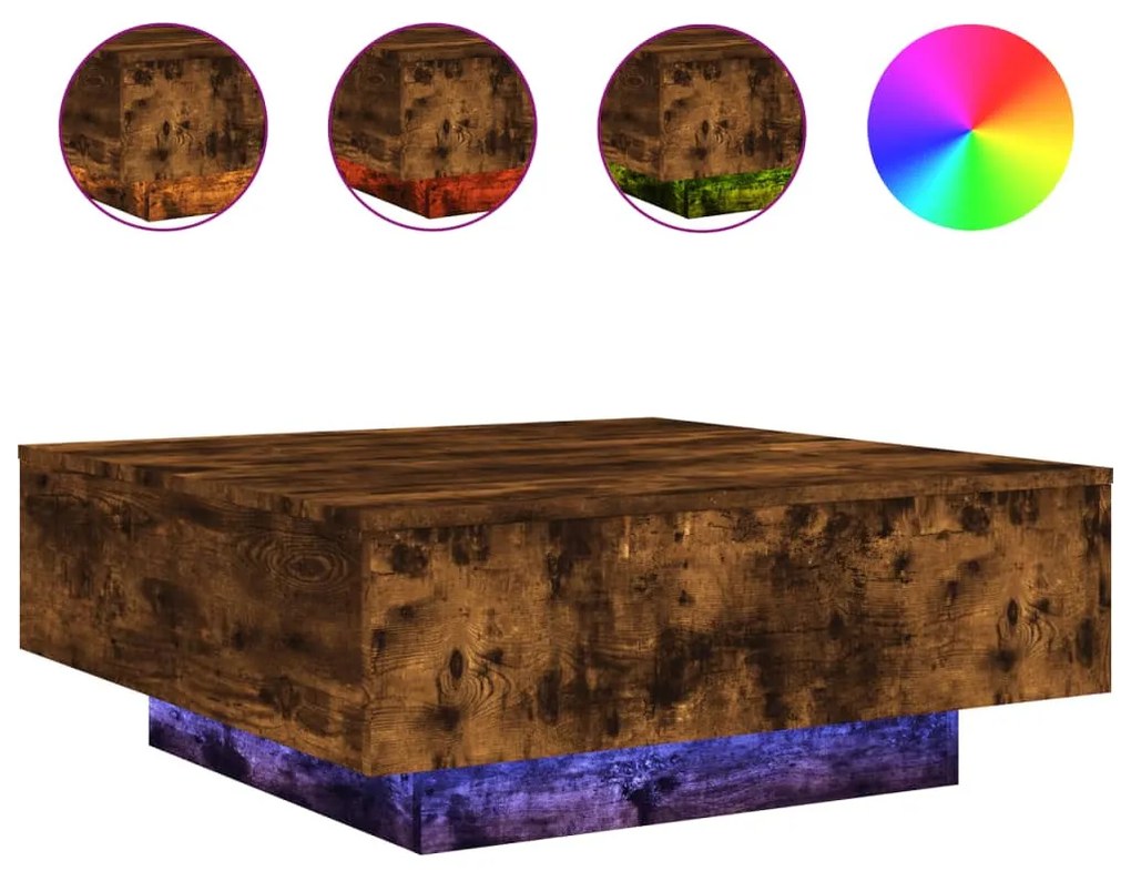 füstös tölgy színű dohányzóasztal LED-lámpákkal 80 x 8 0x 31 cm
