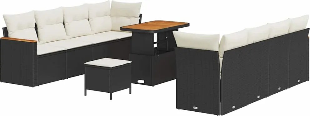vidaXL Kerti Kanapé Szett 11 pcs Fekete polirattan