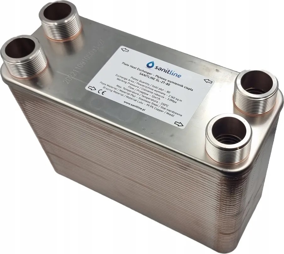 Hőcserélő Sanitline 80 Lemezes Teljesítmény 170kW Csatlakozás 4x 5/4"