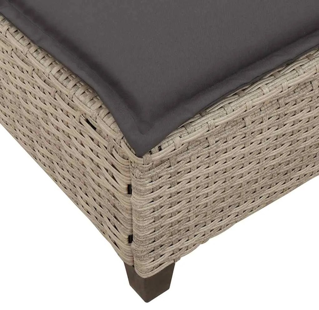 világosszürke polyrattan napozóágy párnákkal 55x200x25,5 cm