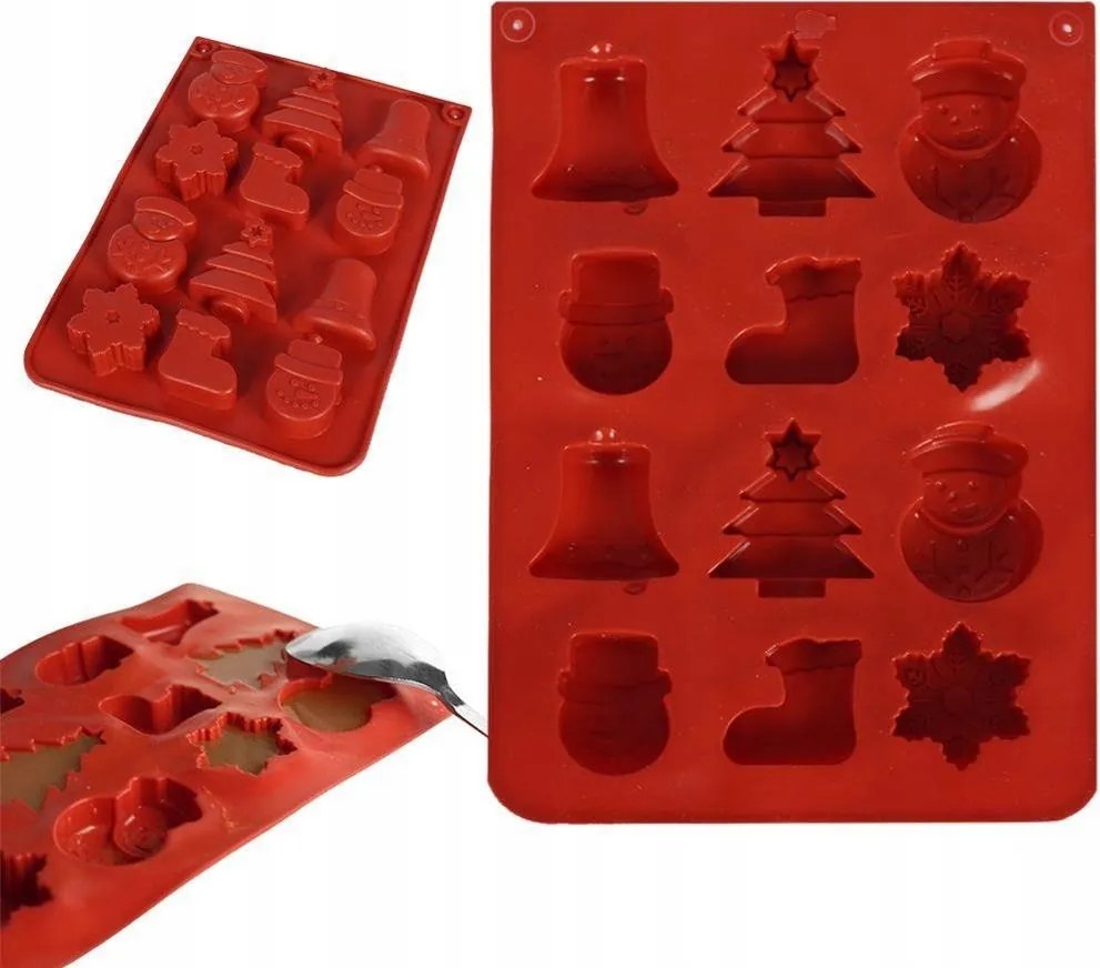 Téglalap alakú szilikon sütőforma 12 db-os praliné keksz ünnepi tartós