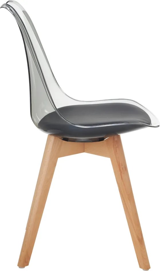 Szék, átlátszó fekete, akril/ekobőr/bükk, BALI 3 NEW