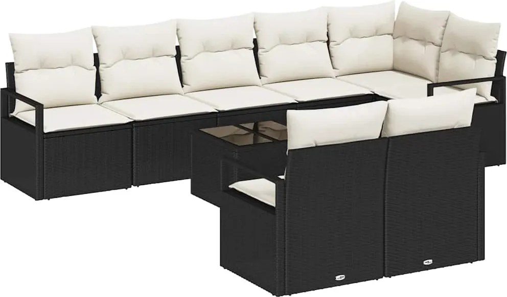 vidaXL Kanapé Szett párnával 9 pcs Fekete polirattan