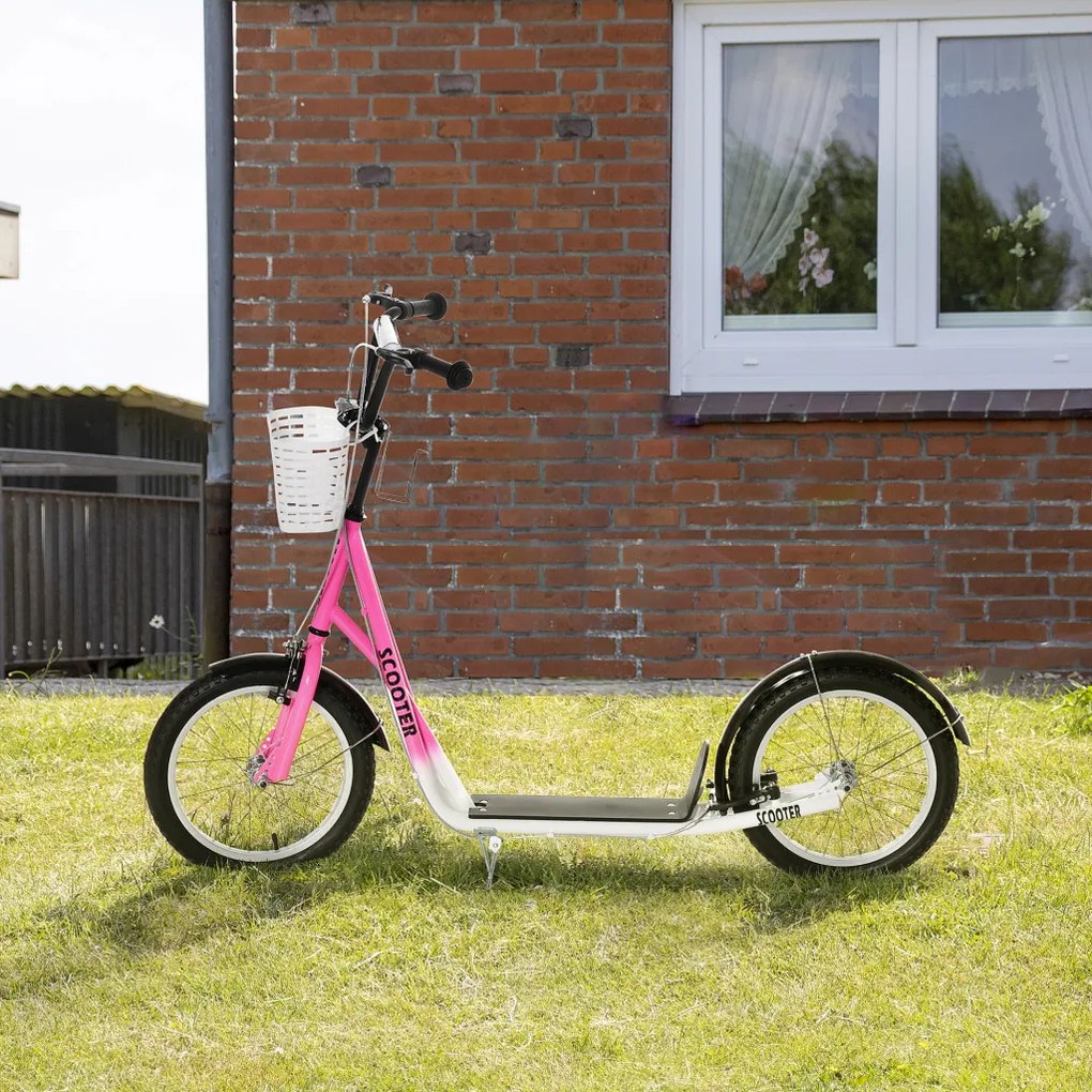 HOMCOM Gyerek Roller fékkel, állítható magasságú, könnyű acél, rózsaszín
