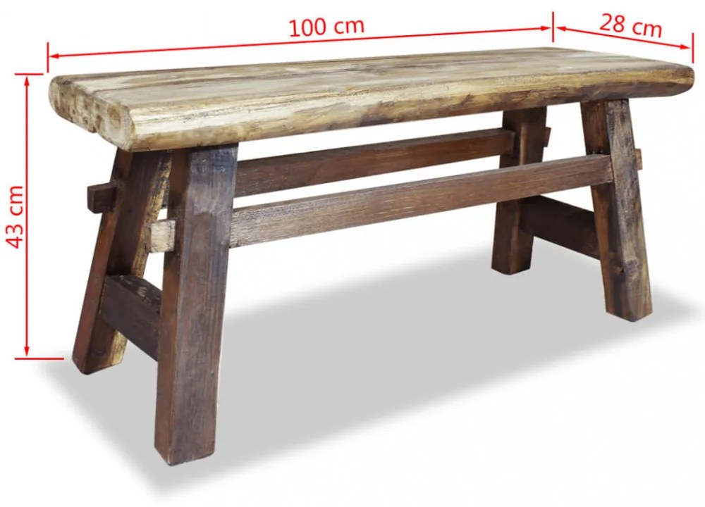 vegyes újrahasznosított fa és tömör tíkfa pad 100 x 28 x 43 cm