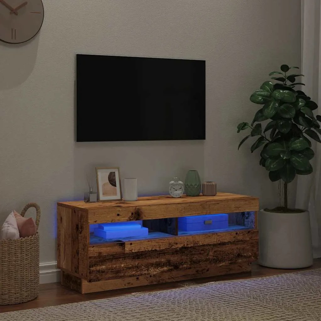 antik fa színű szerelt fa TV-szekrény LED-ekkel 100x35x40 cm