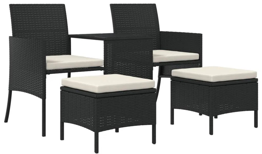 2 személyes fekete polyrattan kerti kanapé asztallal/székkel