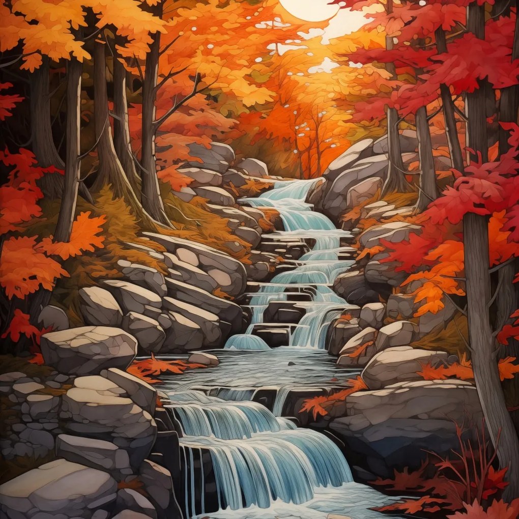 Poszter 90x90cm Őszi vízesések