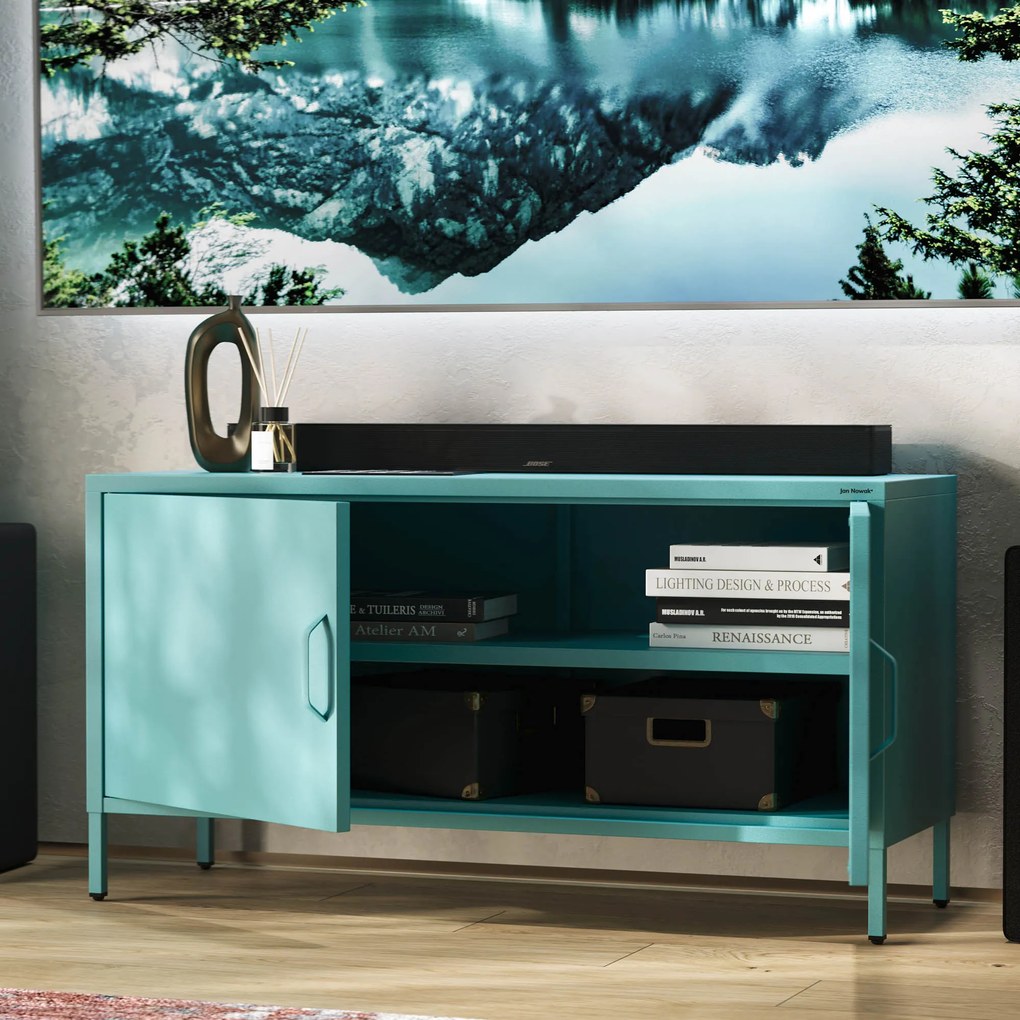 Fém TV-szekrény lábakkal, tengerkék, 1150x595x400 mm: ROSA Modern