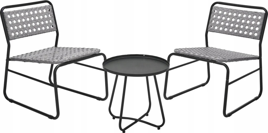 Kerti Bútor Szett 2 Szék Asztal Fém Kerti Bútor Szürke