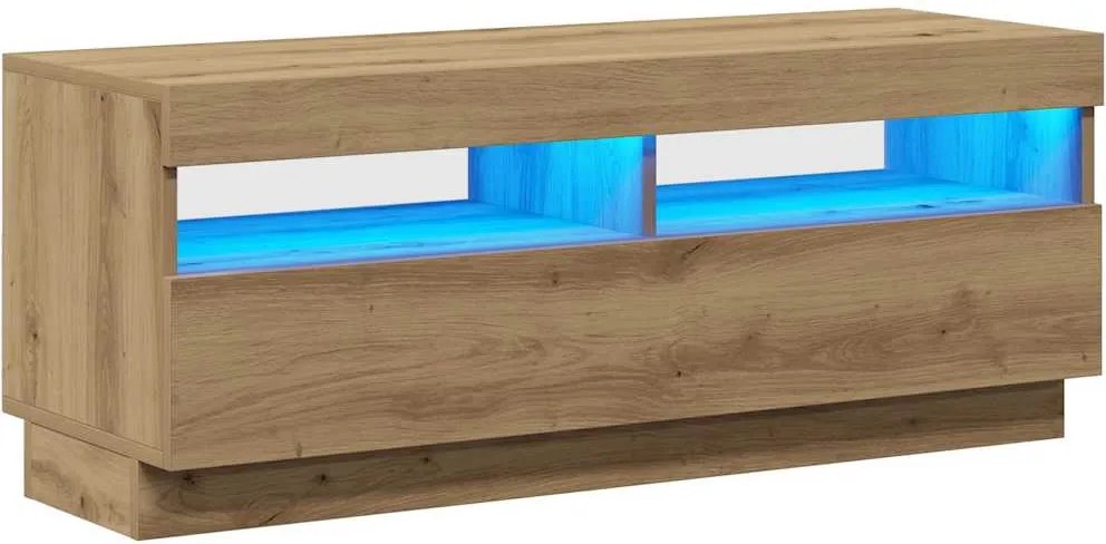 vidaXL kézműves tölgy szerelt fa TV-szekrény LED-ekkel 100x35x40 cm