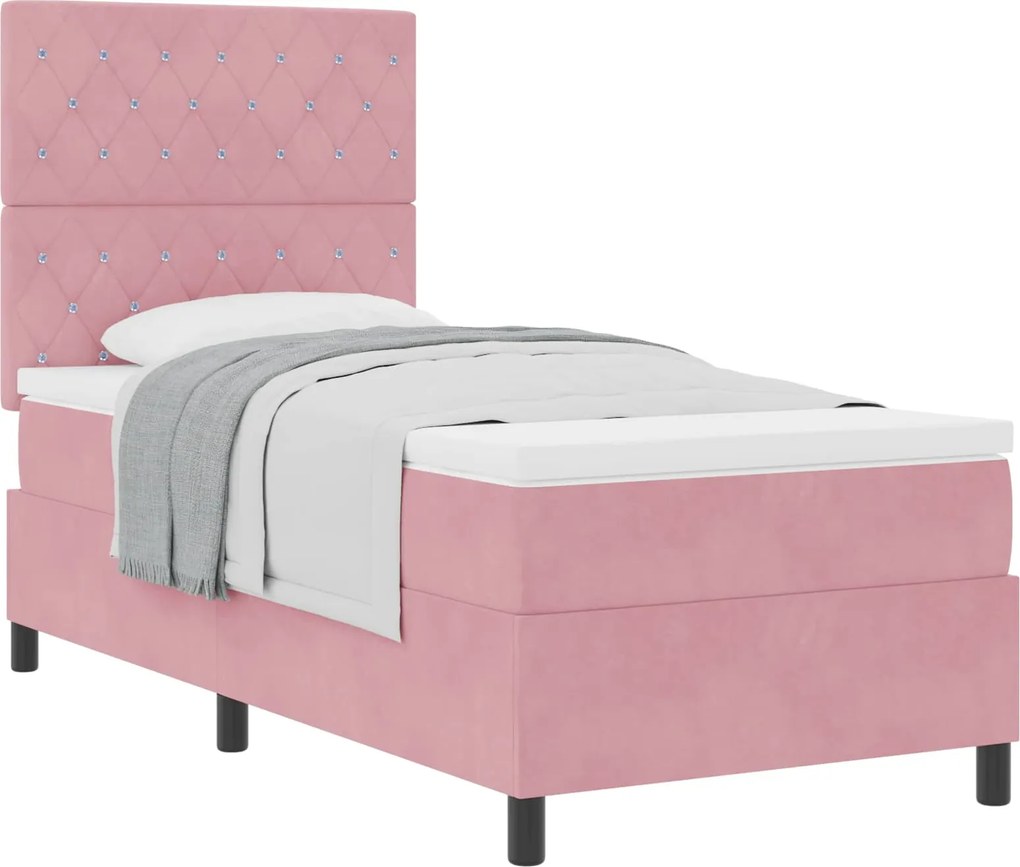 vidaXL Boxrugós ágy matracmal fejtámlával Rózsaszín 90 x 200 cm szövet
