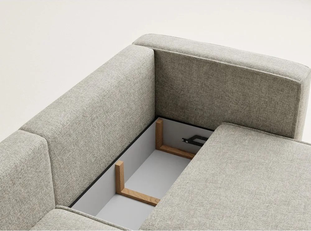 Bézs zsenília kinyitható-tárolóhelyes sarokkanapé (bal oldali-heverő résszel) Velto – Maison de Rêve