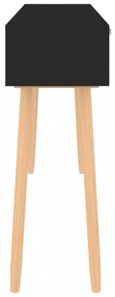 fekete tömör fenyő és természetes rattan kisasztal 105x30x75 cm