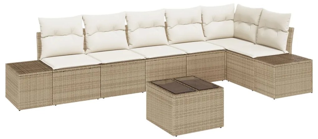 Kerti Kanapé Szett párnával 7 pcs bézs és krémszínű Poli rattan