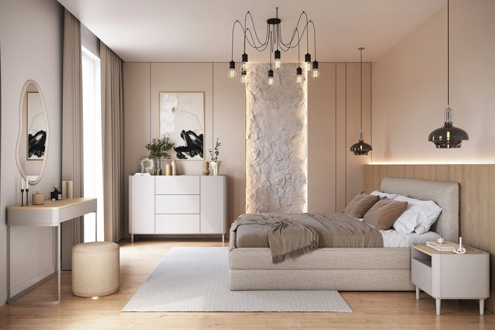 Elivo komód 150 cm fiókokkal lábakon - kasmír / olajozott tölgy