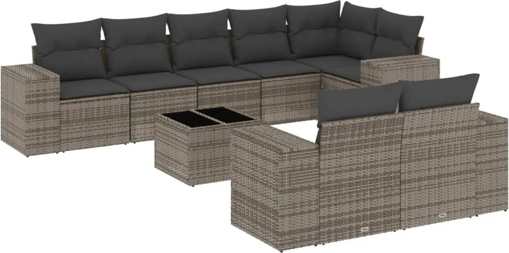 vidaXL 9 részes szürke polyrattan kerti ülőgarnitúra párnákkal