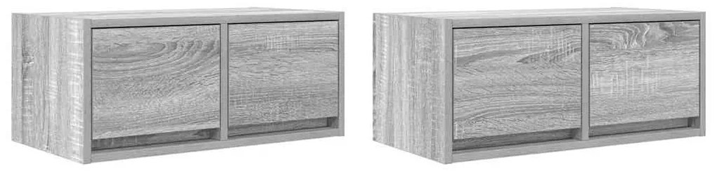 2 db szürke sonoma szerelt fa fali TV-szekrény 60x31x25,5 cm