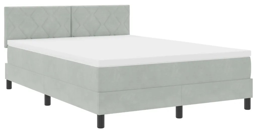 vidaXL LED Box Spring Ágy matracmal Világosszürke 140 x 190 cm Bársony