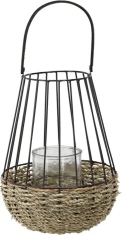 Fém Lampion Fekete-barna 30/47 CM Üvegbetéttel