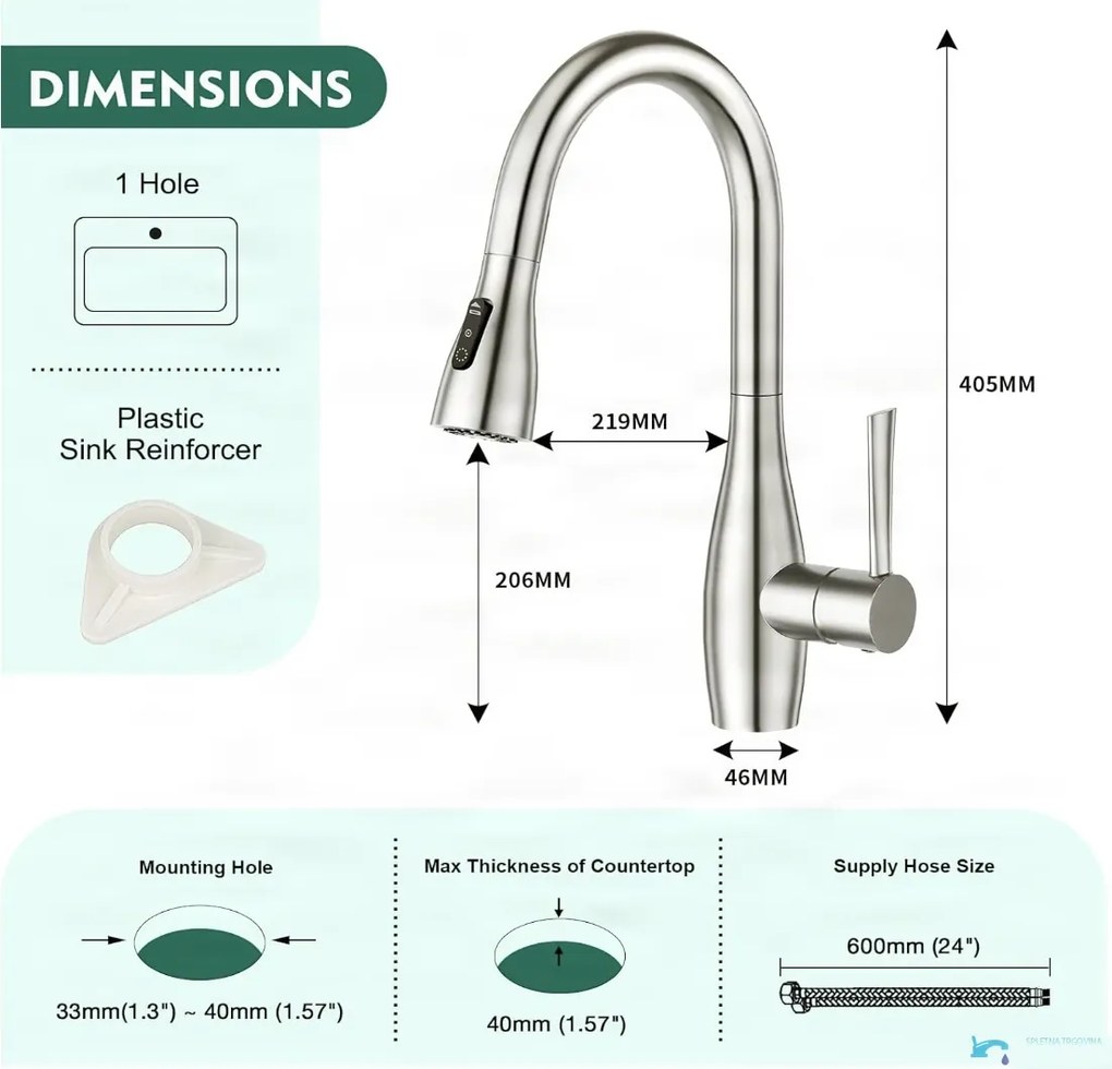 Konyhai csaptelep ELITE EDITION KFS1428 érintésérzékelővel, kihúzható zuhanyfejjel, több színben — Fekete