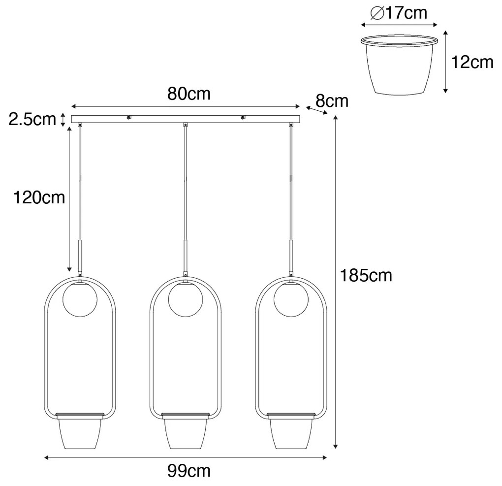 Art Deco függőlámpa arany fehér üveggel 3-lámpás - Isabella